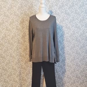 Gray Knit Sweater Tie Hem Detail